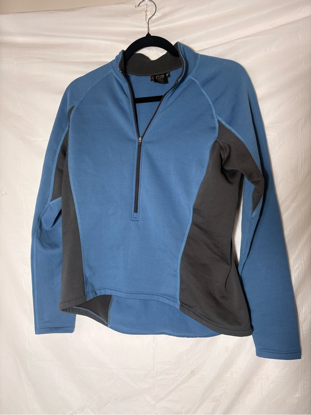 REI Blue and Gray Zip-Front Fleece Pullover